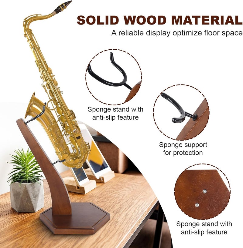 SoeKoa Saxophone Stand, Wooden Saxophone Stand Display for Alto Tenor Sax, Weighing Rhombus Base For Extra Stability Countertop Decoration（Only holder - Image 3